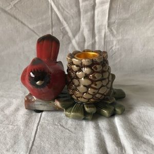 Cardinal and Pine Cone Candle Holder Christmas